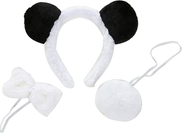 She's Shining Women Man Performance Props Adults Black White Panda Ears Bow Tie Tail 3pcs Costume Headband.