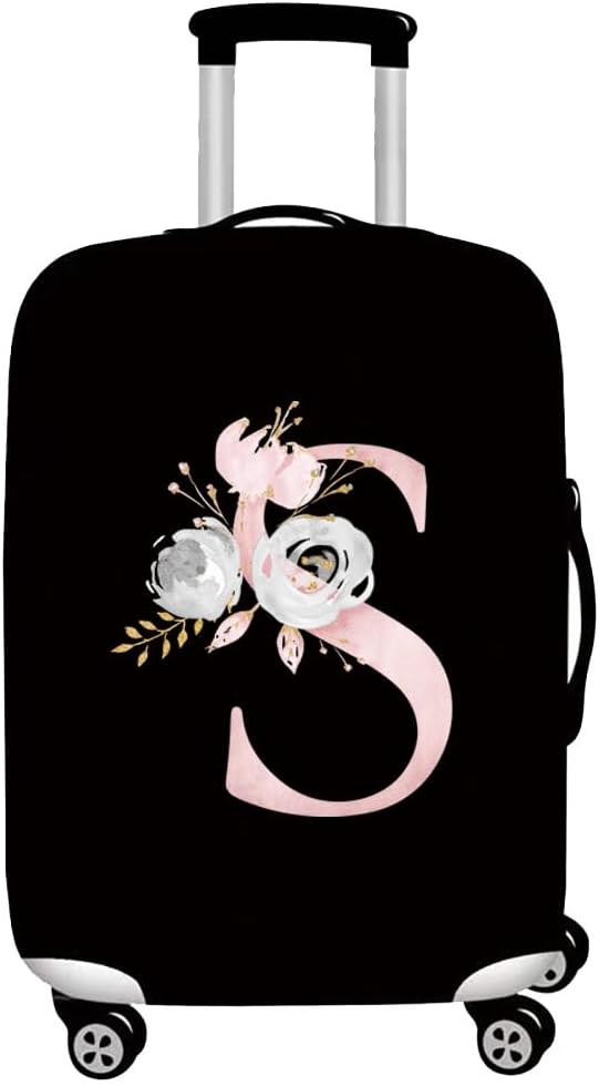 initial letter Printed Design Travel Trolley Case Cover Protector Washable Suitcase Cover Luggage Storage Covers for 18-28 Inch Luggage Cover (L (26-28 inch Luggage), Pink Flower S).