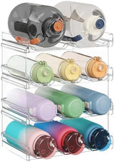 Lifewit Stackable Water Bottle Organiser for Cabinet, Freezer, Pantry - Plastic Bottle Holder Wine Rack for Kitchen Countertop Storage, Cupboard, Office - Pack of 2, Each Rack Holds 3 Containers