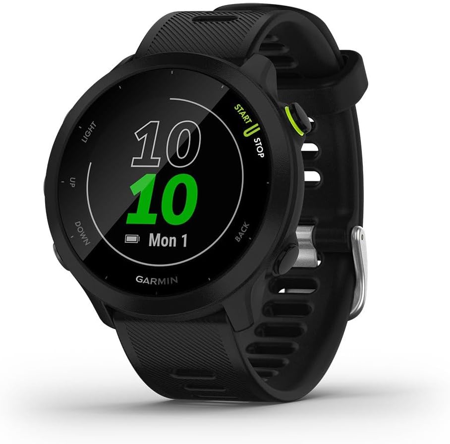 Garmin Forerunner 55 Easy to Use Lightweight GPS Running Smartwatch, Running and Training Guidance, Safety and Tracking Features included, Black.