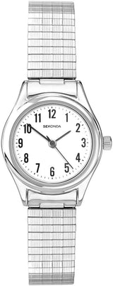 Sekonda Evans Women's 25mm Analogue Easy Reader Watch White Dial Stainless Steel Expandable Bracelet Mineral Glass 30m Water Resistant.