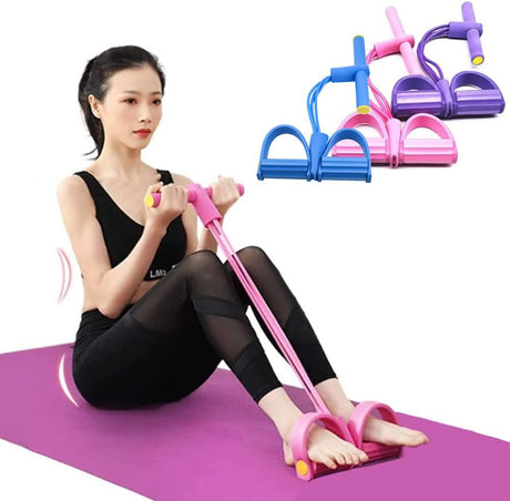 Multifunction Resistance Training 4 Tube Pedal Resistance Band Sit-up Pull Rope Fitness Pedal Exerciser Tension Rope Sport Trainer Equipment for Legs Fitness Arm Leg Slimming Training.