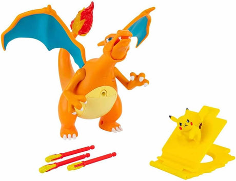 Pokémon Charizard Deluxe Feature Figure - Includes 6-inch Interactive Charizard Figure plus 2-inch Pikachu Figure with Figure Launcher - Authentic Details.