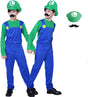 IDOTTA Halloween Plumber Costume Outfits for Kids Adult Unisex Cosplay Fancy Dress up with Bros Hats Cap Mustaches Halloween Cosplay Carnival.