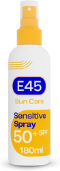 E45 Sun Body Cream Spray for Sensitive Skin. Hydrating Sun Spray with very high UVA and UVB protection and SPF 50+. Instantly Moisturising for Dry Skin, Sensitive Skin and Eczema Prone Skin - 180 ml.