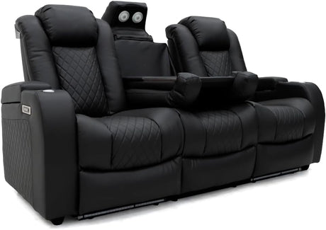 sleepkings Tech 8 Smart 3 Seater Cinema Electric Recliner Sofa, Black Aire Leather, Reclining, Massage, Heating, Bluetooth Speaker, 200 cm Length.