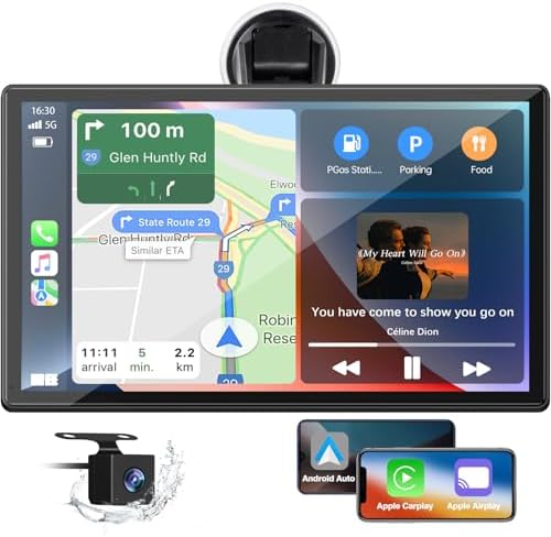 LAMTTO 9 Inch Wireless Car Stereo with Apple Carplay &amp; Android Auto,Backup Camera,Portable Touch Screen Car Play GPS Navigation for Car,Car Audio Receivers with Mirror Link,Bluetooth,FM, Siri