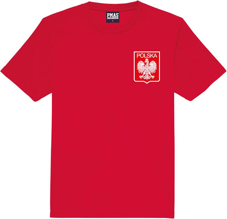 Personalised Poland Style Home Fire Red Football Shirt for Boys and Girls Best Birthday Gift for Children and Unisex Kids Playwear for 3 to 13 Year Old Kids.