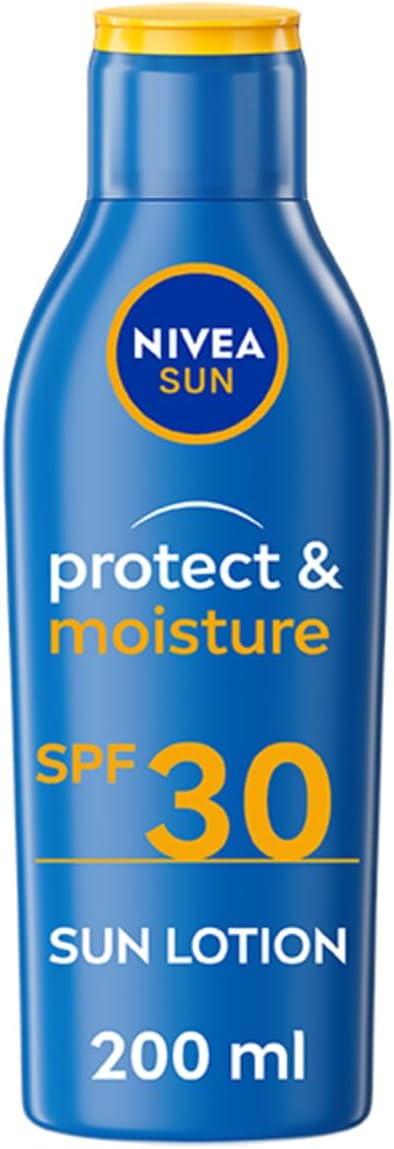 NIVEA SUN Protect & Moisture Sun Lotion SPF 30 (200 ml), Suncream with Vitamin E, Provides 48H Moisture & Immediate UVA & UVB Protection.