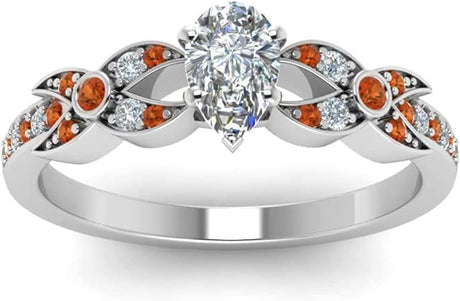 Vml Jewellers Created stones Pear Shape Faceted Orange Cz ring - 925 Solid Silver Ring Orange Orange Cz Gems ring - jents jewelry Infinity Setting gift for easter Sunday Atique Ring-h uk.