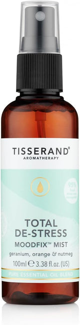 Tisserand Aromatherapy - Total De-Stress - MoodFix Mist - Orange, Geranium, Nutmeg - 100% Natural Pure Essential Oils - 100ml - Calming Mist Spray.