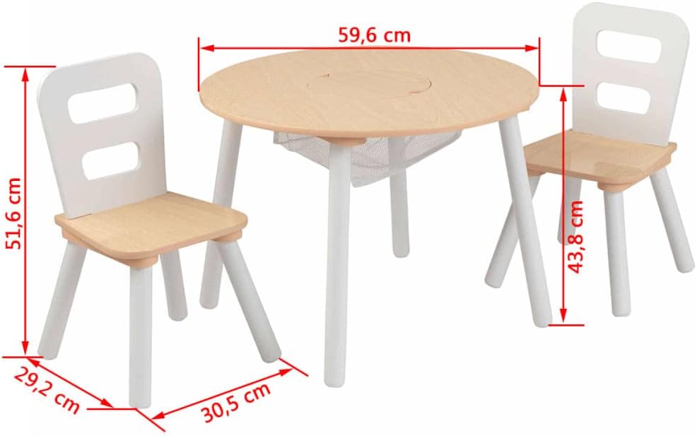 KidKraft Round Wooden Storage Table with 2 Chairs, Kids Table and Chair Sets, Kids Children's Playroom/Bedroom Furniture, 27027.