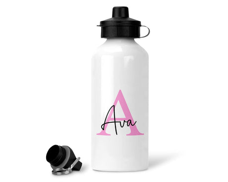 Personalised Kids Name and Initial Water Bottle | 500ml Metal Drink Bottle with Sports Cap & Screw Top | Back To School Gift.