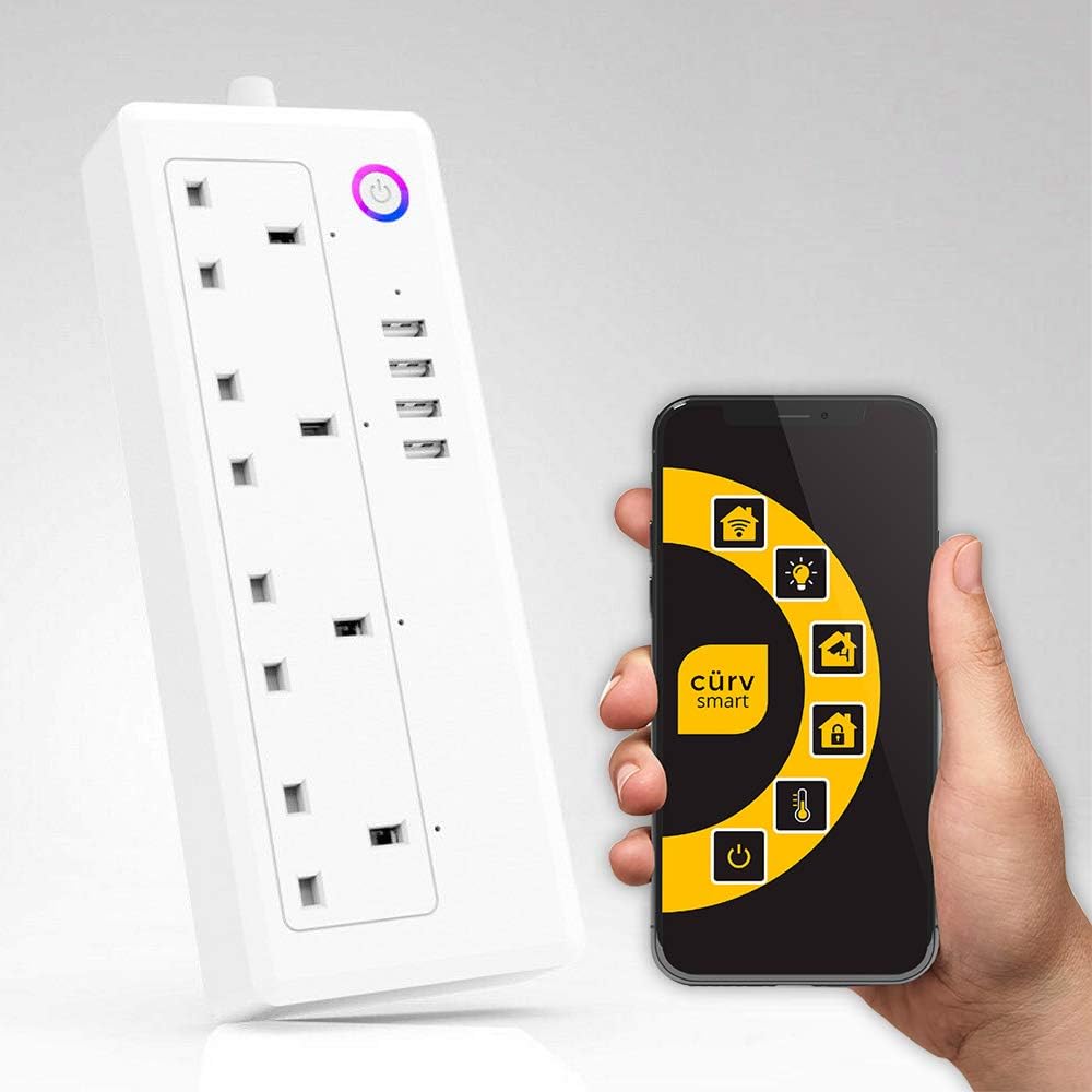 Smart WiFi Power Extension Strip APP Remote Voice Individual Control with Amazon Alexa Google Home Assistant 4 Gang Plug Sockets and 4 USB Sockets.