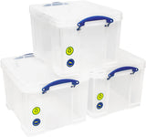 Really Useful Plastic Storage Box (Bonus Pack of 3) 2 x 84 Litre + 1 x 64 Litre Clear.