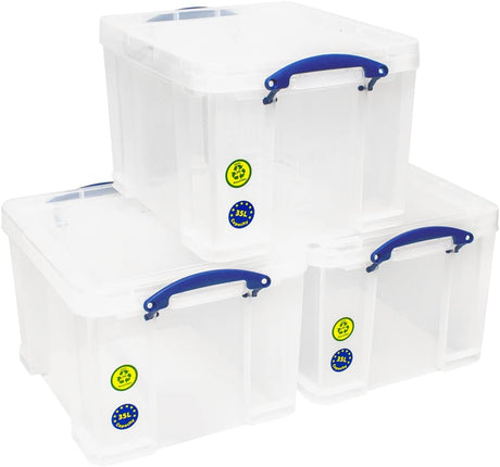 Really Useful Plastic Storage Box (Bonus Pack of 3) 2 x 84 Litre + 1 x 64 Litre Clear