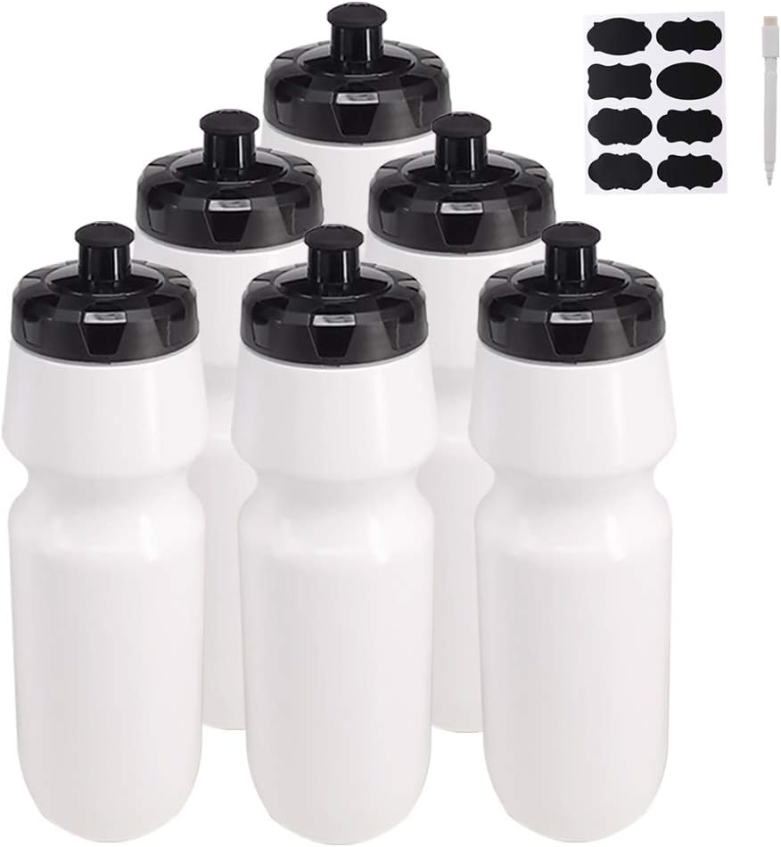 ZMCYN 6 Pack 800ML (27 oz) Sports Water Bottles Sports and Fitness Squeeze Water Bottles, Cycling Water Bottles Bike Bottle For Gym,Team- Extra Labels, 1 Pen (Dishwasher Safe).