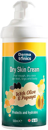 Dermatonics Natural Care Dry Skin Cream -Enriched with 10% Urea, Olive and Papaya Extracts, Long-lasting Hydration and a Gentle Scent for Smooth, Supple Skin,Vegan-friendly, 500 ml.