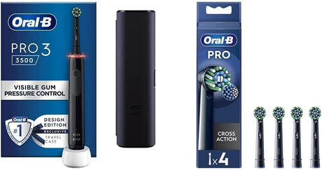 Oral-B Pro 3 Electric Toothbrushes For Adults, Gifts For Women / Men, 1 Cross Action Toothbrush Head & Travel Case, 3 Modes with Teeth Whitening, 2 Pin UK Plug, 3500, Black, Oral B.