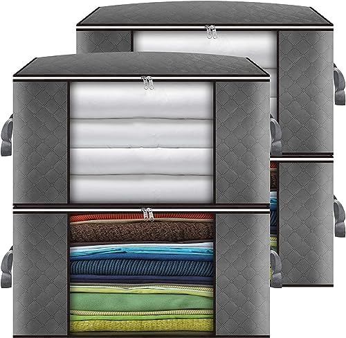 Underbed Storage Bag 3Pack 90L Large Under Bed Storage Box with 4 x Large Zip lock Bags with PVC Window for Clothes, Duvets, Comforters, Blankets, Bedding