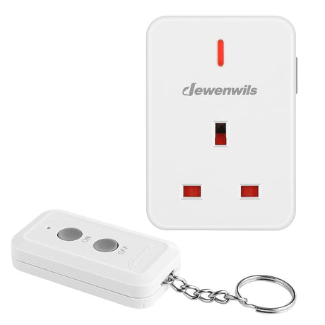 DEWENWILS Remote Control Plug Sockets UK, 30m/100FT Control Range, Compact Size, 13A/3120W Programmable Heavy Duty Wireless Light Switch with Keyring, CE&RoHS Listed, 1 Remote and 1 Socket.