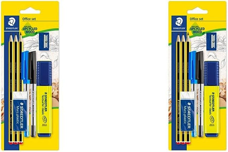 STAEDTLER 121SET BKD Noris School Graphite HB Pencil Student Stationery Set (Pack of 2 Pencils, Blue Pen, Ruler, Eraser Plus Sharpener), Black.