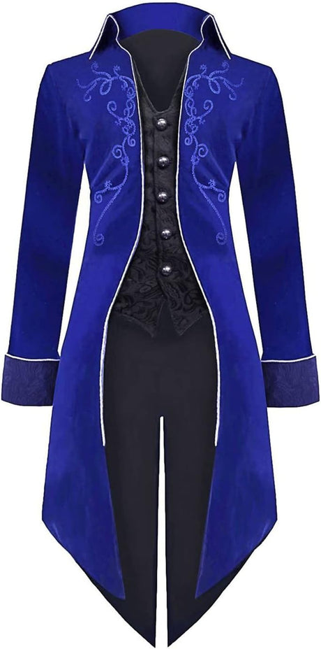 Sangdut Men’s Medieval Steampunk Tailcoat Jacket, Male Victorian Renaissance Gothic Retro Vintage Embroidery Coat Halloween Party Cosplay Pirate Vampire Gentleman Costumes for Adult.