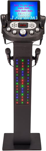 Easy Karaoke EKS828-BT Bluetooth Pedestal Karaoke System with Built-in-speakers, 90W Peak music Power Output, LED Lights, Disco Ball and 2 microphones.