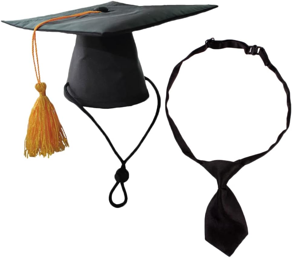 Pet Graduation Caps with Neck Tie Dog Tassel Cap Black Polyester Pet Cap for DIY Dogs Cats Holiday Costume Accessory.