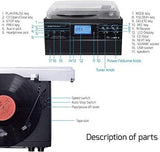 DIGITNOW! Bluetooth Viny Record Player, Turntable for CD, Cassette, AM/FM Radio and Aux in, USB port and SD Encoding, Remote Control, with Standalone Stereo Speakers