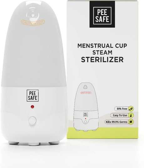 PEESAFE Menstrual Cup Steam Steriliser Cleaner | Sanitise Menstrual Cups & Discs, Kegel Balls with Ease | Menstrual Cup Steriliser Machine | Sterilises in 3-5 mins & Switches Off Automatically.