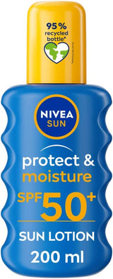 NIVEA SUN Protect & Moisture Sun Spray SPF 50+ (200ml), Moisturising Suncream Spray with SPF 50+, Advanced Sunscreen Providing Immediate, Effective UVA + UVB Protection.