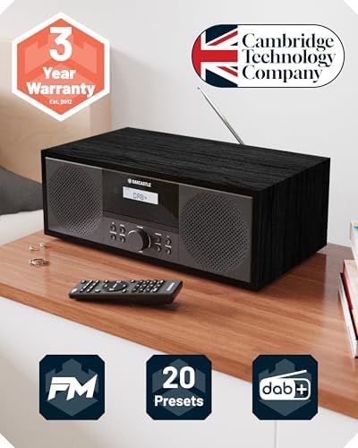 Bluetooth DAB+ Radio &amp; CD Player | Mains Powered 60 Watt Stereo Hifi System for Home | Inbuilt Speakers, LED Display | Dual Alarm, 20 Presets &amp; FM | USB, MP3, AUX | Remote Control | OAKCASTLE DAB500