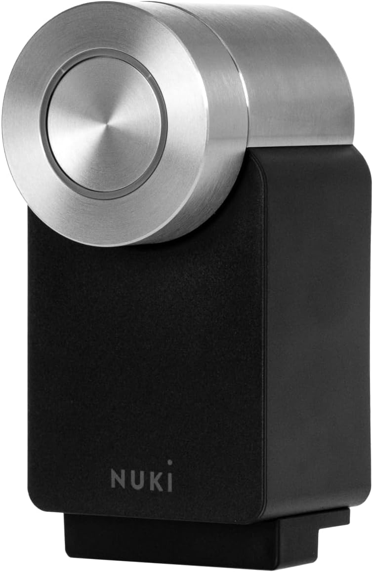 Nuki Smart Lock Pro (4th generation), smart door lock with Wi-Fi and Matter for remote access, electronic door lock turns your smartphone into a key, with Power Pack, for Euro Profile Cylinder, black.