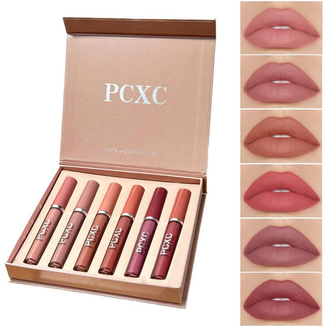 6 Pcs Matte Lip Gloss Set Nude Liquid Lipstick Velvet Matte Non-Stick Cup Not Fade Waterproof High Pigmented Smooth Long Lasting Red Lip Sticks Pink Lipgloss Set Gift For Makeup Women.