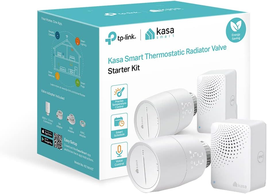 TP-Link Kasa Smart Thermostat Radiator Valve, Smart Radiator Valve, Energy Saving, LED display Radiator Thermostat Valve, Smart TRV Schedule, Works with Alexa & Google, Easy installation(KE100 KIT).