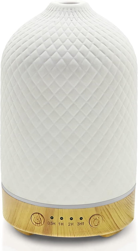 Essential Oil Diffuser Aromatherapy Air Cool Mist Diffuser 100ml Ceramic Aroma Scent Diffusers Humidifier with Auto Shut Off Ultrasonic Quiet/4 Timing Set/7 LED Lights for Home Office Sleep.