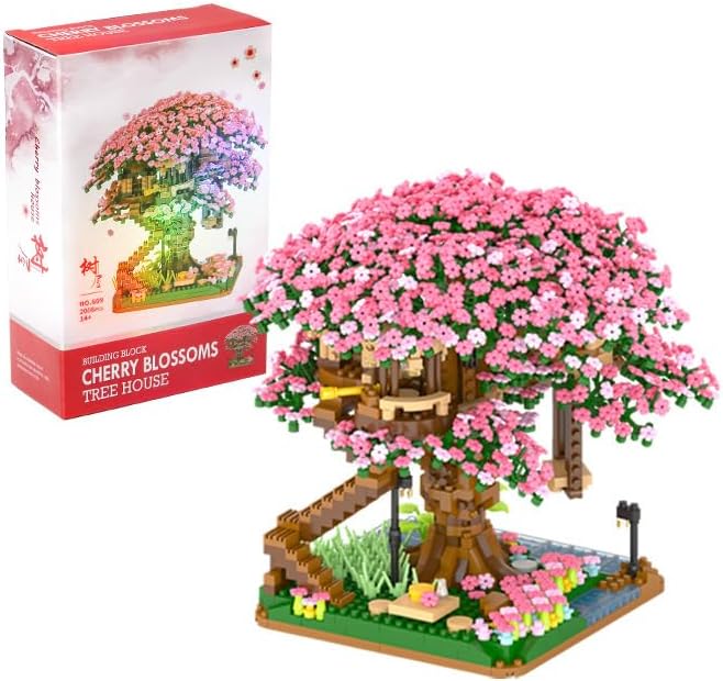 GaoDeBuChou Purple Sakura Tree House Building Block Set,2200 PCS Cherry Blossom Bonsai Mini Micro Bricks Kit,Flowers Botanical Gift for Adult 14+Children(With A Light Kit).