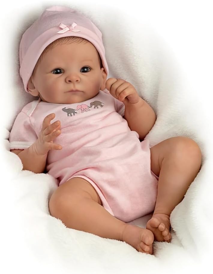 'Little Peanut' - Fully Poseable and Weighted Lifelike Newborn Baby Girl Doll with cute handpainted features and hand-applied hair. - RealTouch Vinyl Skin So Cute Baby Girl Doll By The Ashton - Drake Galleries.