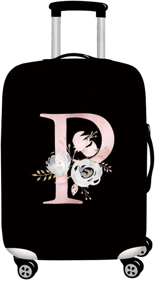 initial letter Printed Design Travel Trolley Case Cover Protector Washable Suitcase Cover Luggage Storage Covers for 18-28 Inch Luggage Cover (L (26-28 inch Luggage), Pink Flower S).