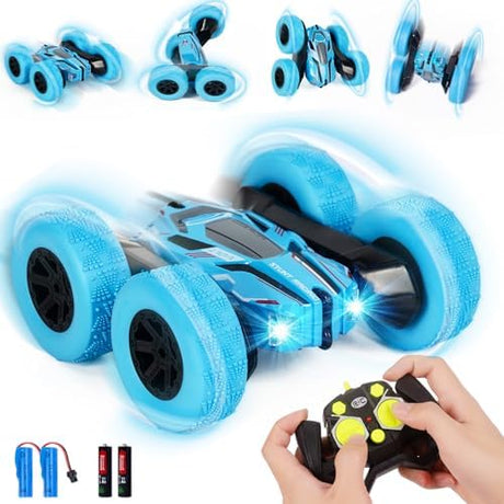 Vubkkty Remote Control Cars, 4WD Rc Stunt Cars Toys, 360°Flips Double Sided Rotating Vehicles with Sharp Headlights, 2.4GHz Music Christmas Car Toy for 6 7 8 9 10 Years Old Boys.