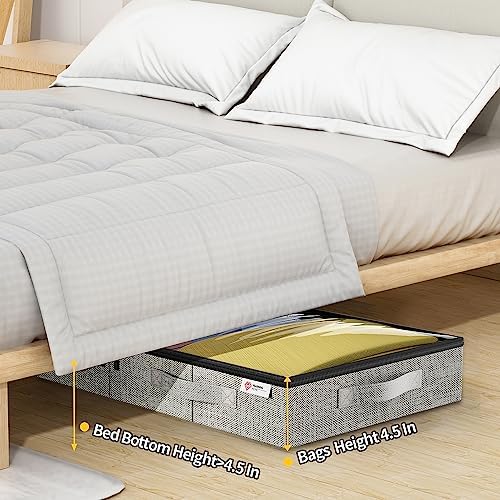 Underbed Storage, Under Bed Storage Box with Lid, Under Bed Storage Bags with Sturdy Sidewalls/Bottom for Clothes, Duvets, Comforters, Blanket, Bedding. Reinforced Handle with PVC Window, 2Pack