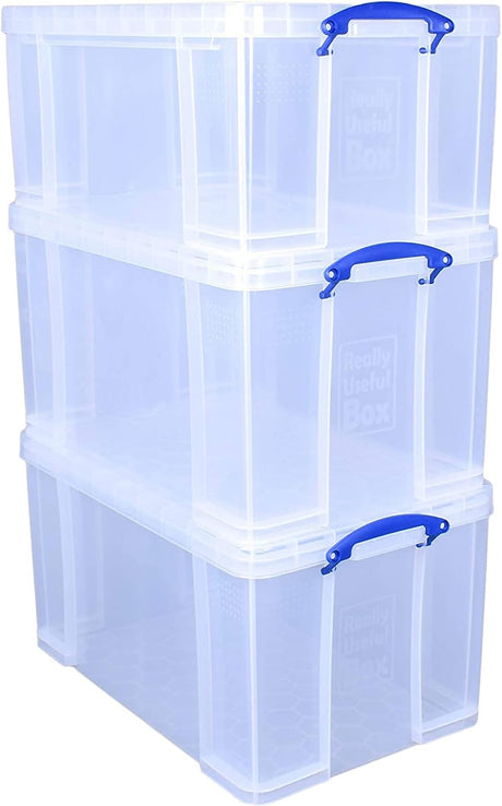 Really Useful Plastic Storage Box (Bonus Pack of 3) 2 x 84 Litre + 1 x 64 Litre Clear