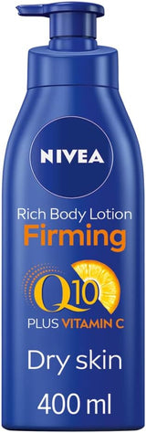 NIVEA Q10 Firming Rich Body Lotion with Vitamin C (400ml), NIVEA Moisturiser for Firmer Skin with Q10 and Vitamin C, NIVEA Body Lotion for Dry Skin , Pack of 1.