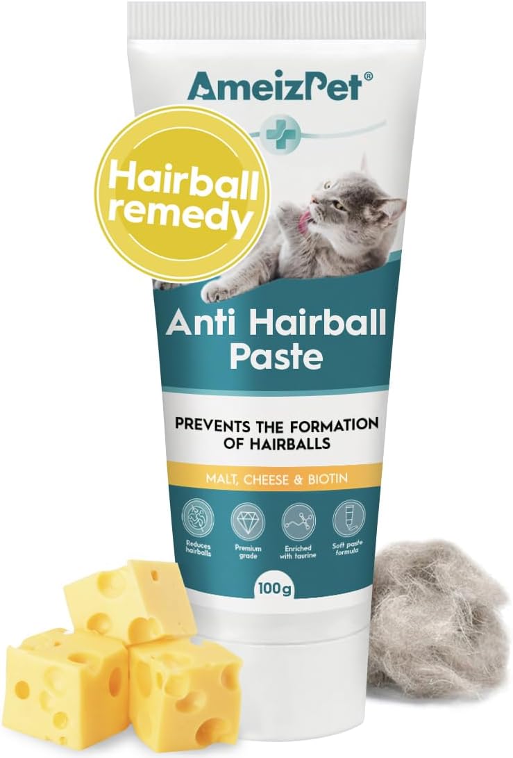 AmeizPet Hairball Remedy for Cats, Anti-Hairball Malt Paste for Pet Fur, Treatment for Long & Short Fur Cats, 100g (3.52 Oz)