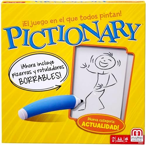 Mattel Games Pictionary Drawing Game, Board Game for Family, Kids, Teens and Adults, with Dry Erase Boards, Markers, Adult Clue Cards and Junior Clue Cards, for 8 Year Olds and Up, UK Version, DKD49.