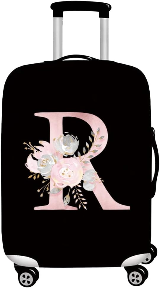 initial letter Printed Design Travel Trolley Case Cover Protector Washable Suitcase Cover Luggage Storage Covers for 18-28 Inch Luggage Cover (L (26-28 inch Luggage), Pink Flower S).