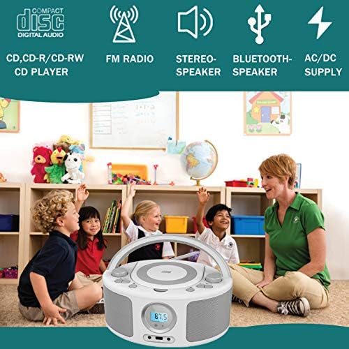 CD Radio Portable CD Player Boombox with Bluetooth,FM Radio,USB MP3 Playback,3.5mm AUX Headphone Jack and USB Input, CD-MP3/CD-R/CD-RW Compatible(WTB791)