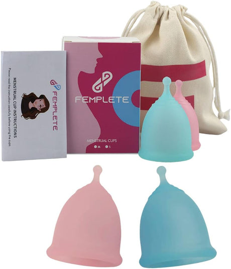 Femplete Menstrual Cups Period Kit Set of 2 Small Menstrual Cup & Large Menstrual Cup Period Cups for Women Period Cup Silicone Menstrual Cup Steriliser Feminine Hygiene Alternative to Tampons & Pads.