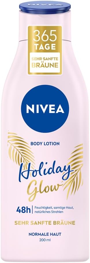 NIVEA Holiday Glow Body Lotion for 48 Hours of Moisture and Natural Radiance of the Skin, Moisturiser with Vitamin E and Gentle Tanning Effect (200 ml).